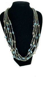Multi-strand Blue Bead Necklace 20 inches Easy closure Statemen